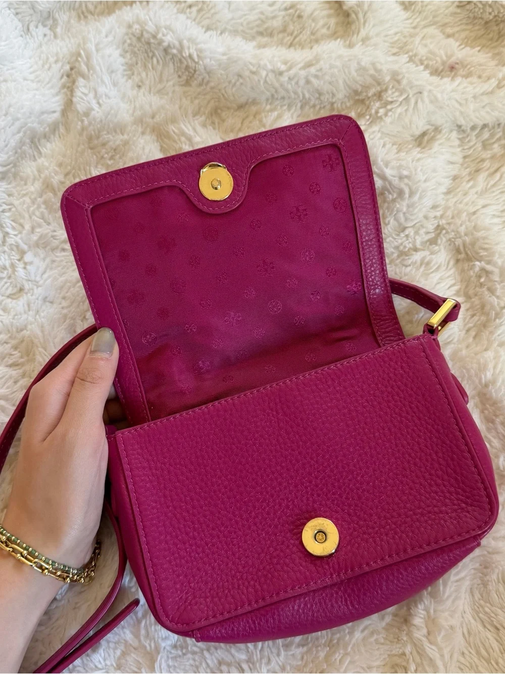 Tory Burch Pebbled Leather Crossbody Bag Pink